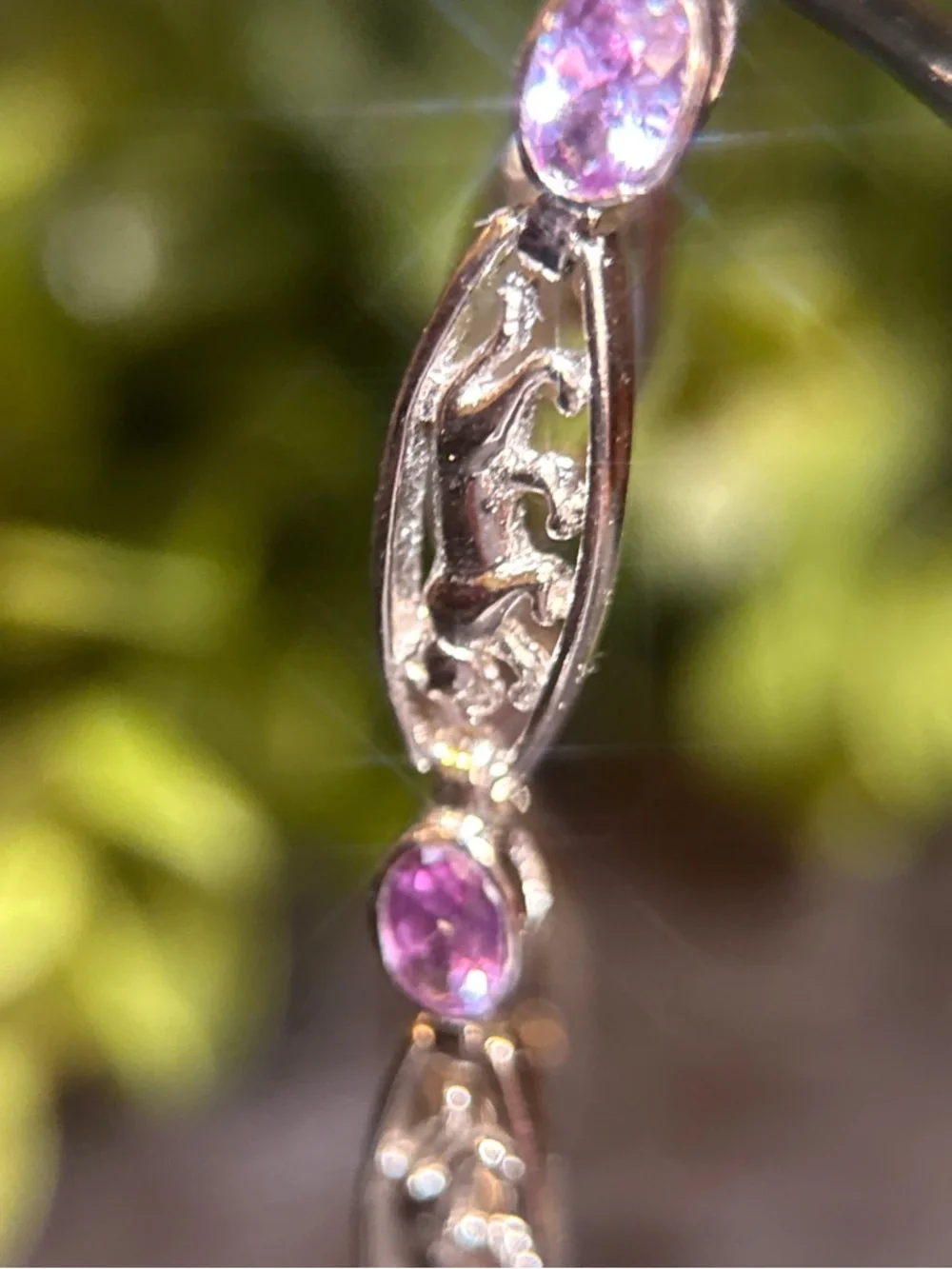 Sterling Silver 925 Panther Link‎ Bracelet with Amethyst Accents